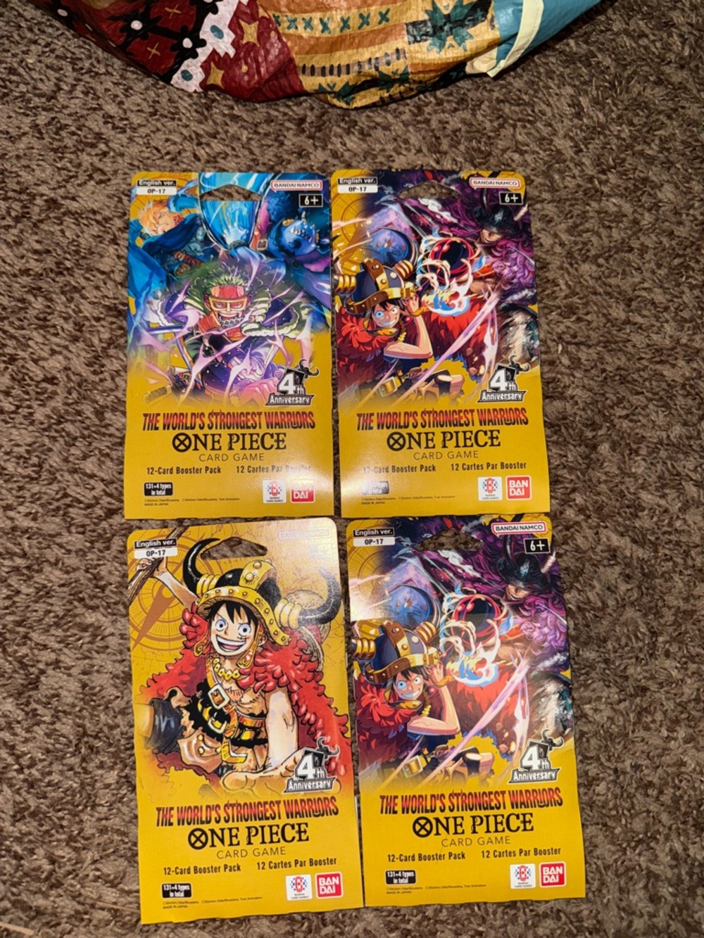 Onepiece Card Game Booster Packs - Yellow Packaging (Set of 4)